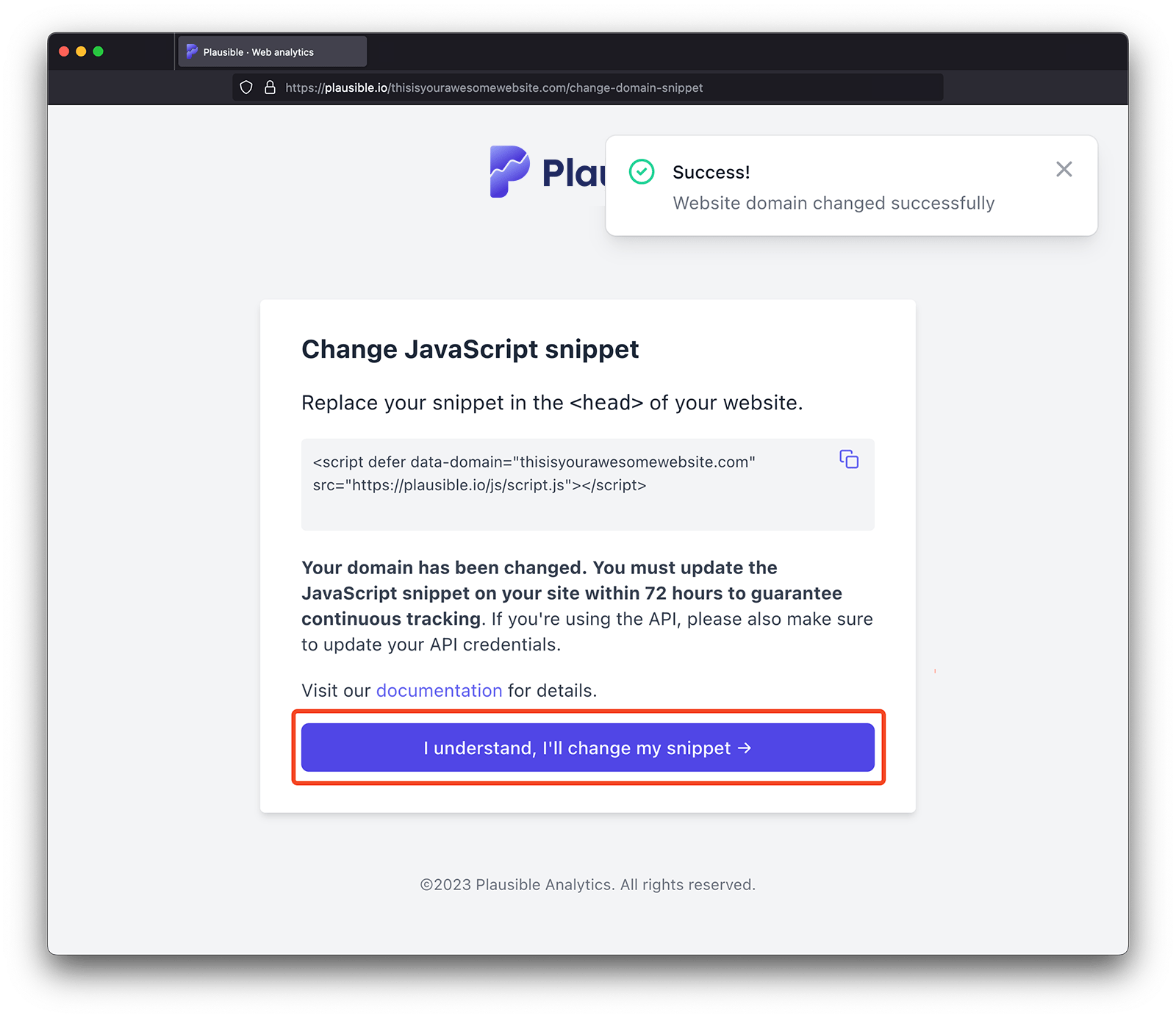 Change domain name in Plausible